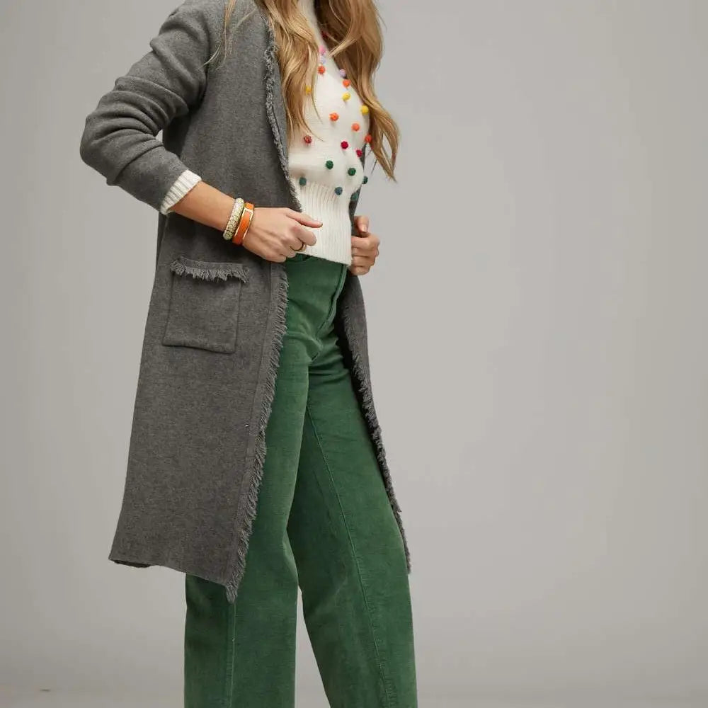 Curvy Girl Solid Long Sleeve Fringe Cardigan