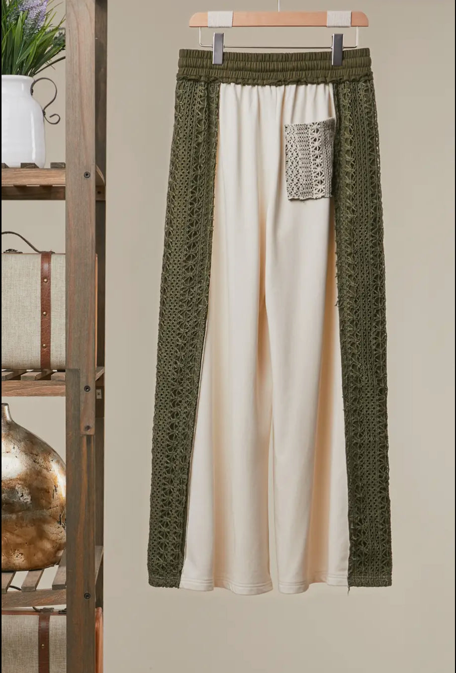 Lace Accents Patchwork Maxi Pant
