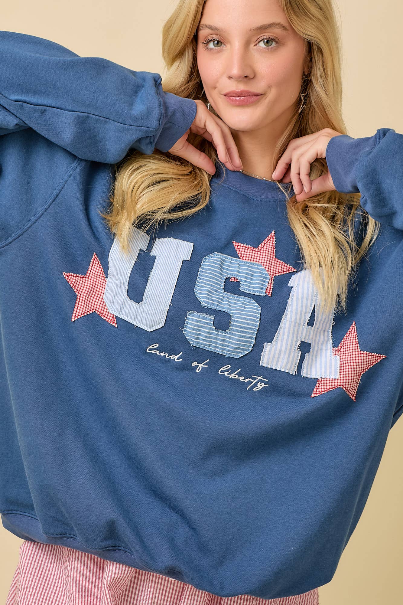 USA Patchwork Oversized Crewneck Top
