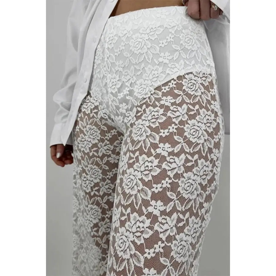 Sexy Lace See Through Straight Pants - White