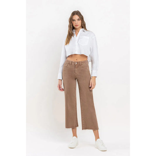 High Rise Crop Wide Leg Jeans - Chocolate Malt