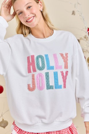 Christmas Holly Jolly Patchwork Crewneck