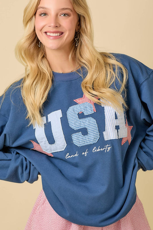 USA Patchwork Oversized Crewneck Top