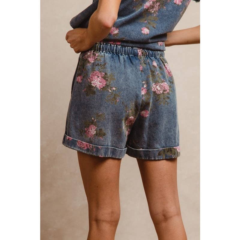 Floral Printed Denim Shorts