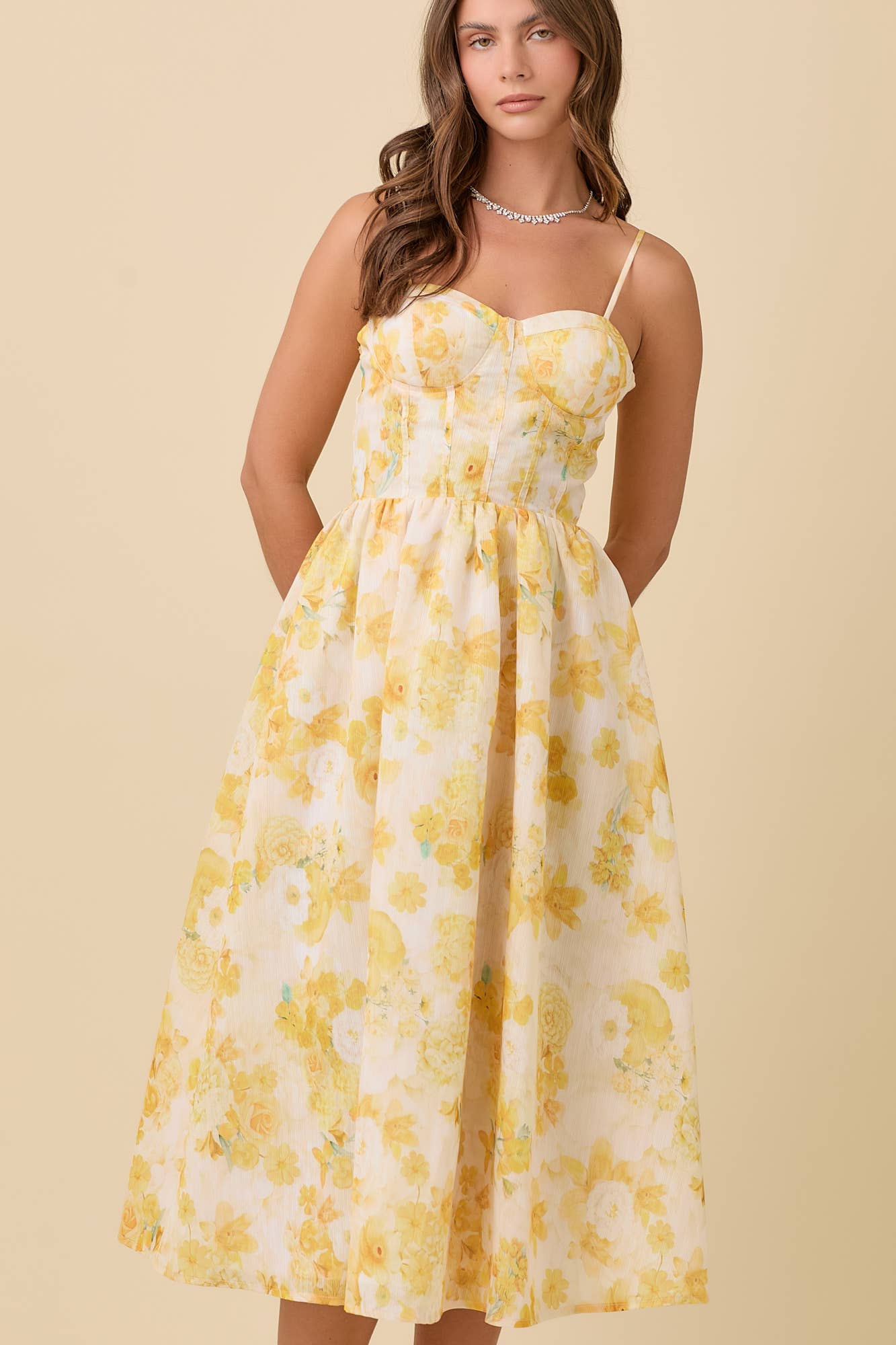 Bustier Corset Midi Floral Printed Dress