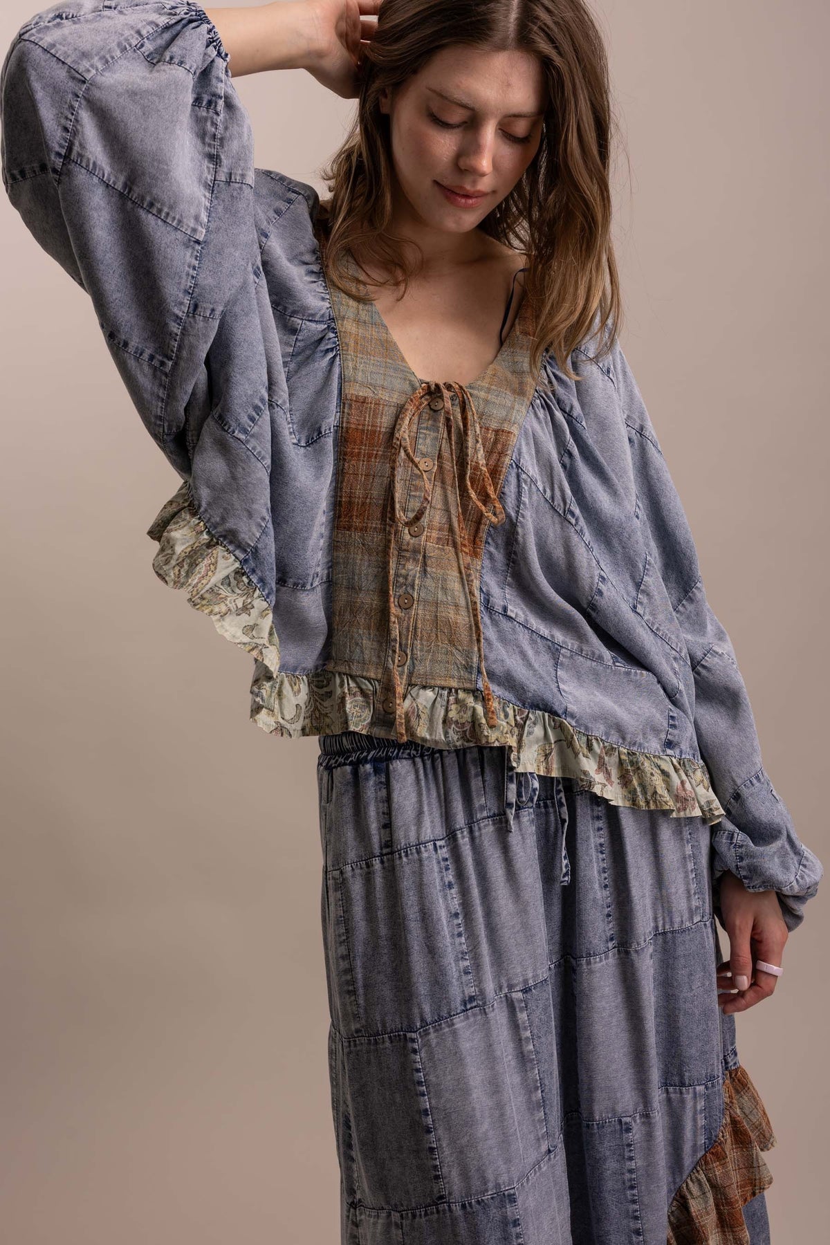 Long Sleeve Plaid Ruffle Top