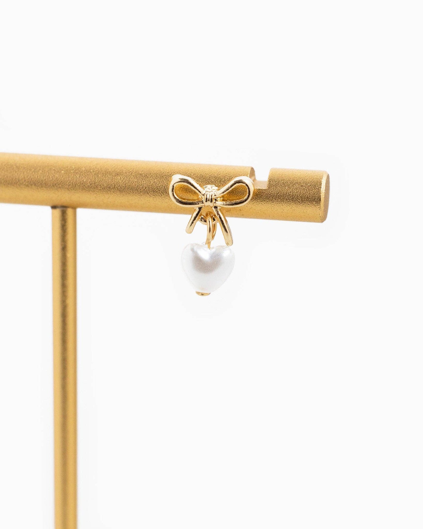 Tiny Bow and Pearl Heart Drop Earrings