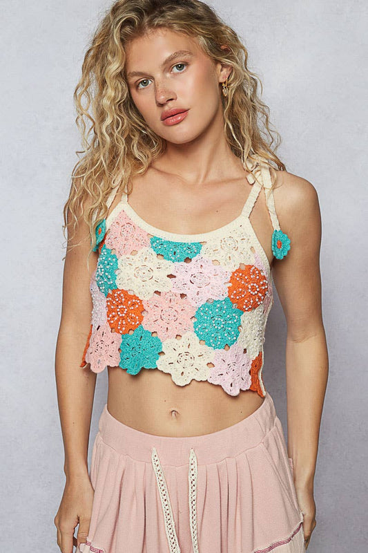 Round neck sleeveless crochet various colors top