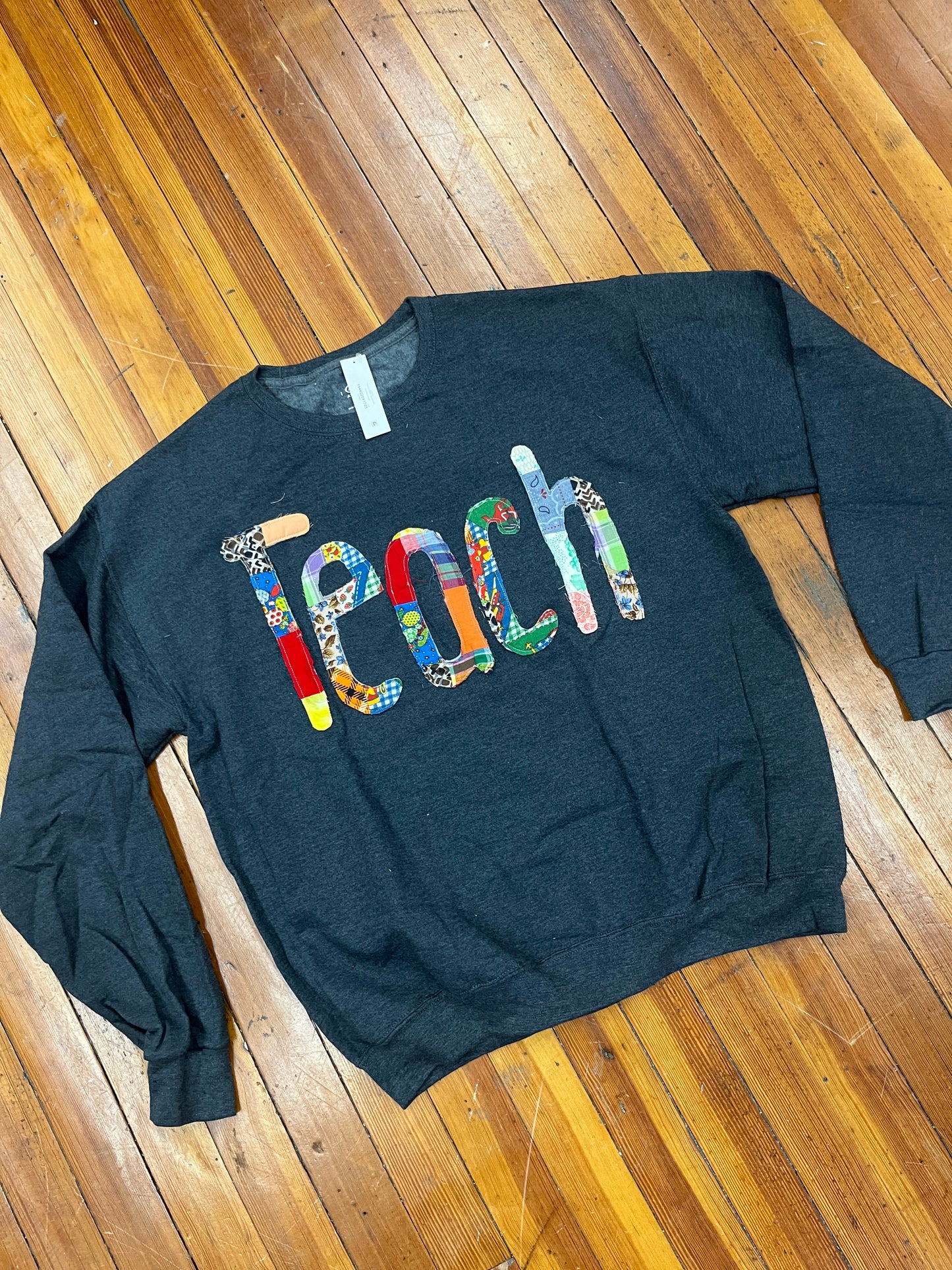 Quilted TEACH Sweatshirt - Charcoal