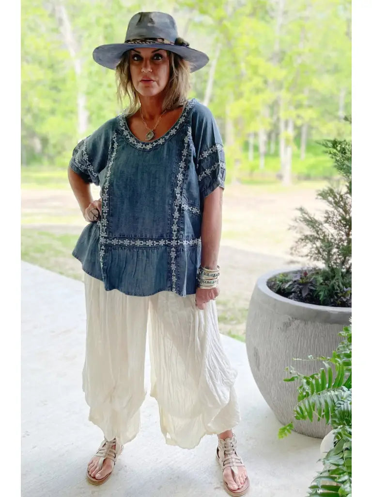 Jaded Gypsy Patchwork Skies Embroidered Top