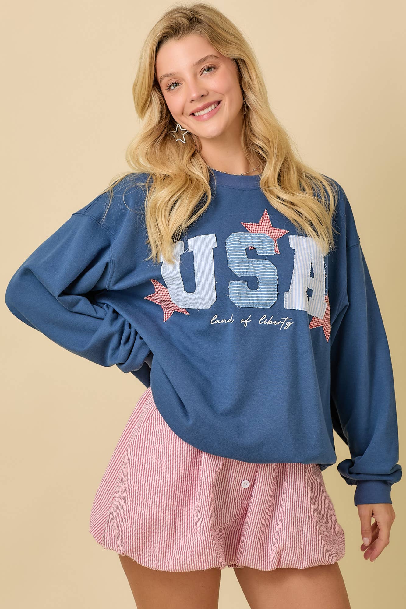 USA Patchwork Oversized Crewneck Top
