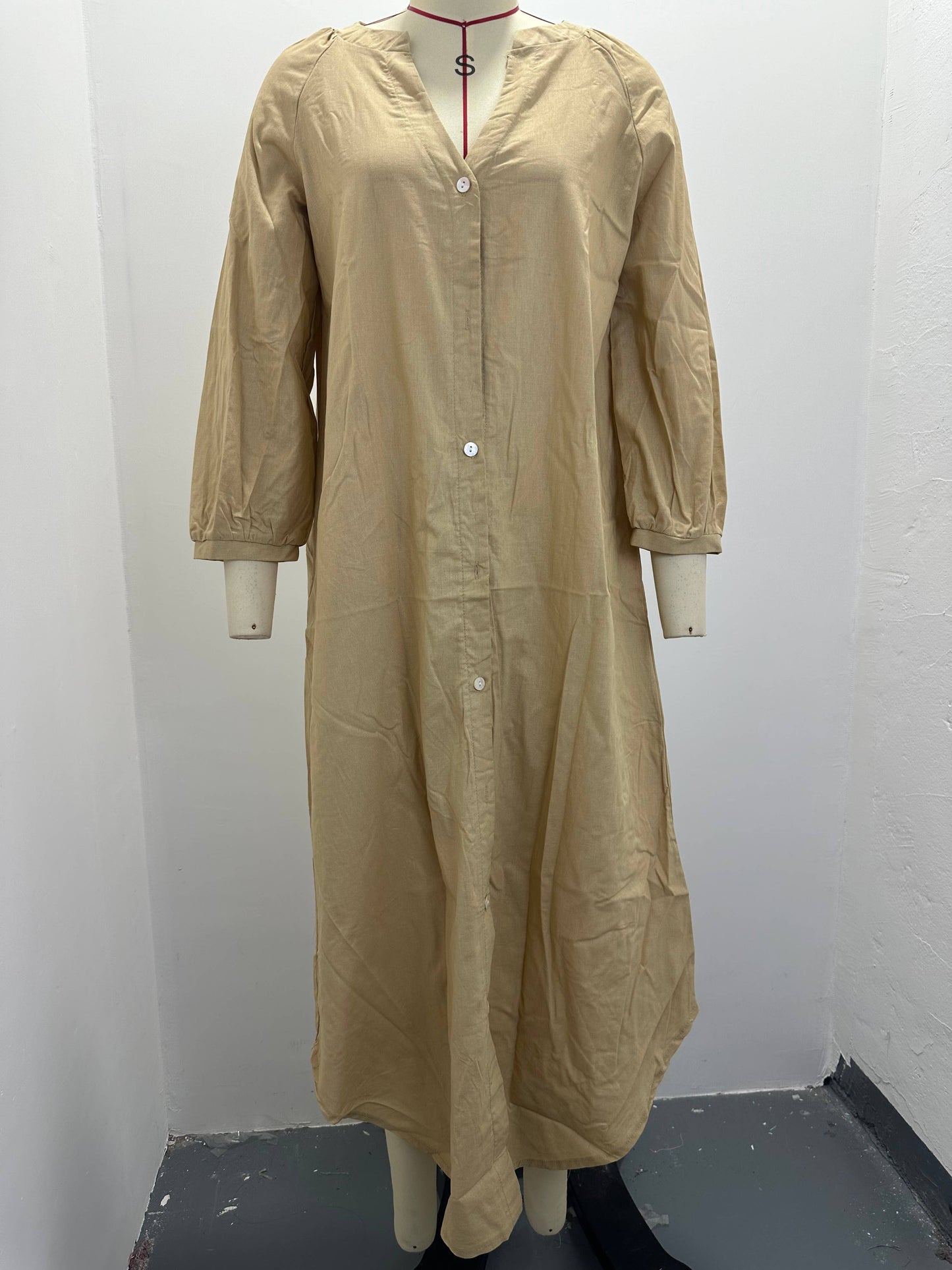 Demure v-neck Balloon Sleeves blouse long dress