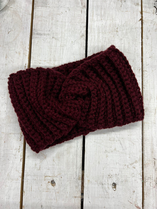 Crochet Ear Warmer Wrap - Burgandy