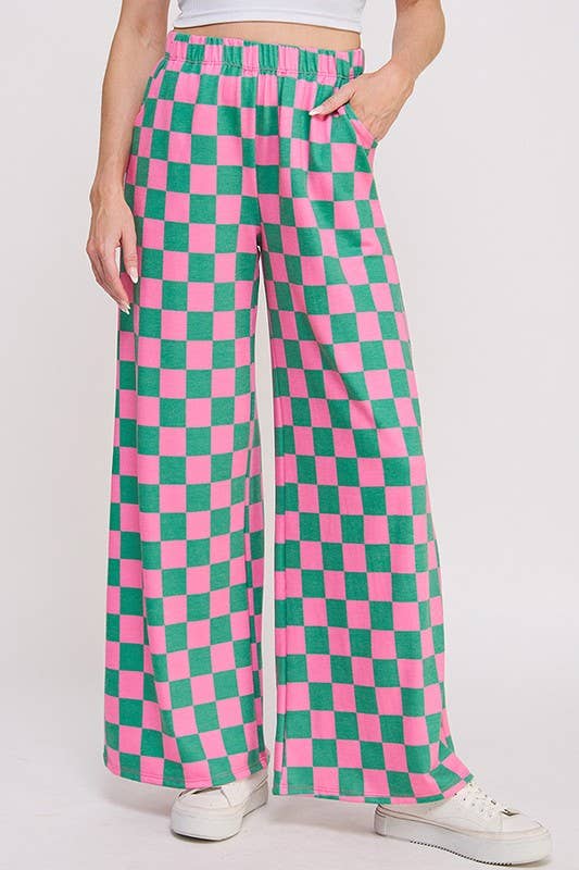 High Waisted Checkered Straight Leg Pants