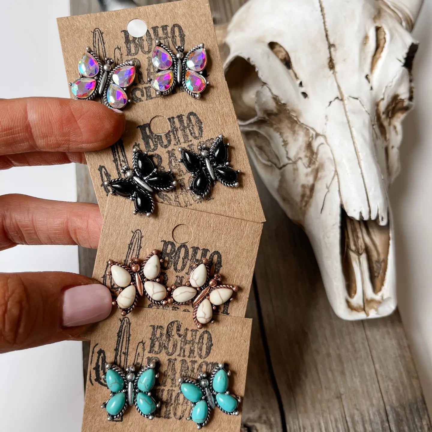 Butterfly Stone Stud Earrings