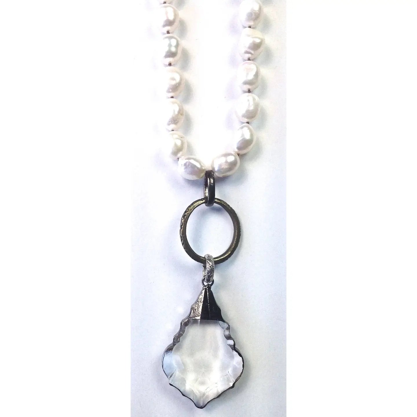 Knotted Pearl & Chain W/Chandelier Pendant Necklace