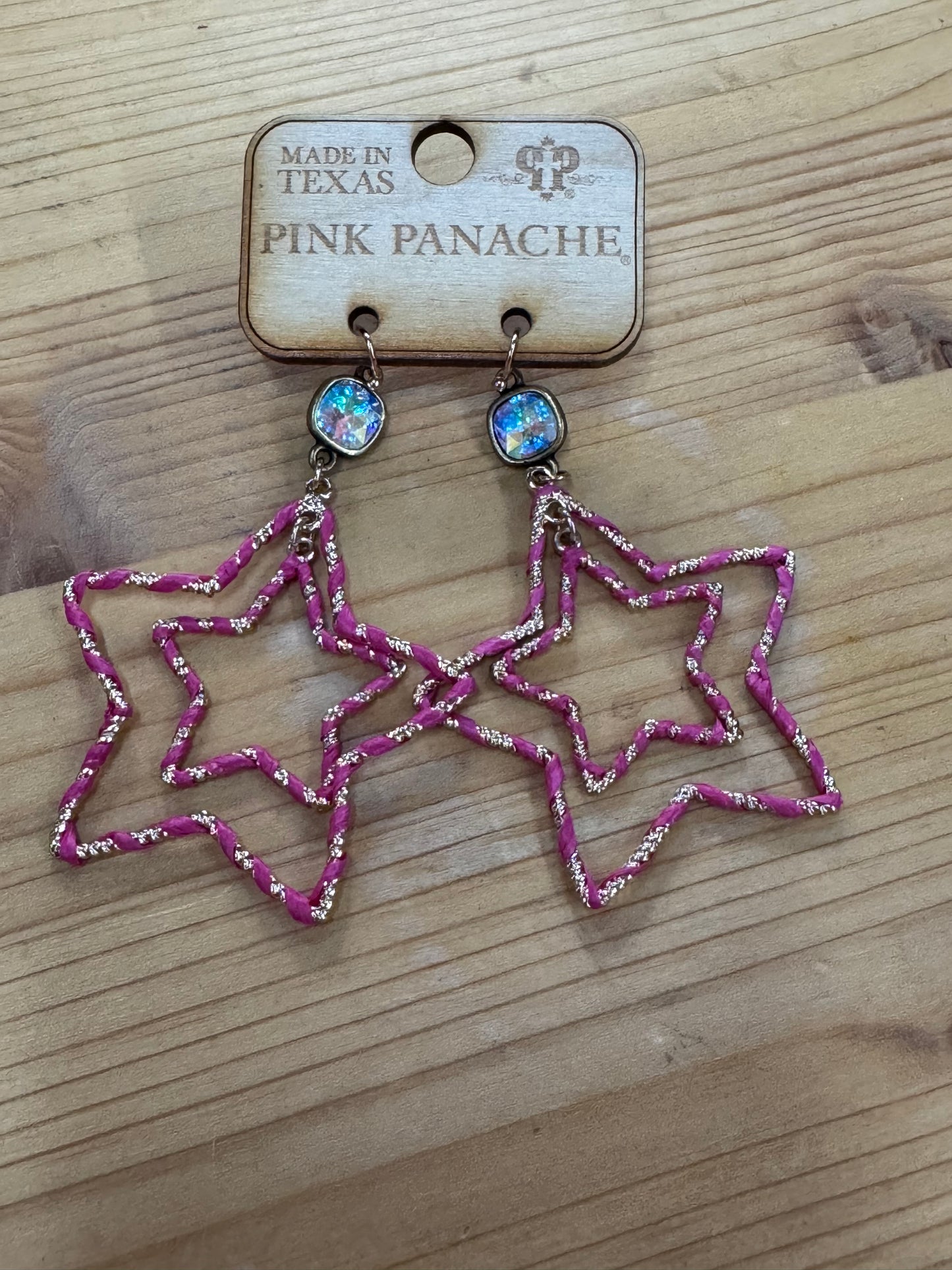 Double Pink Star Drop Earrings