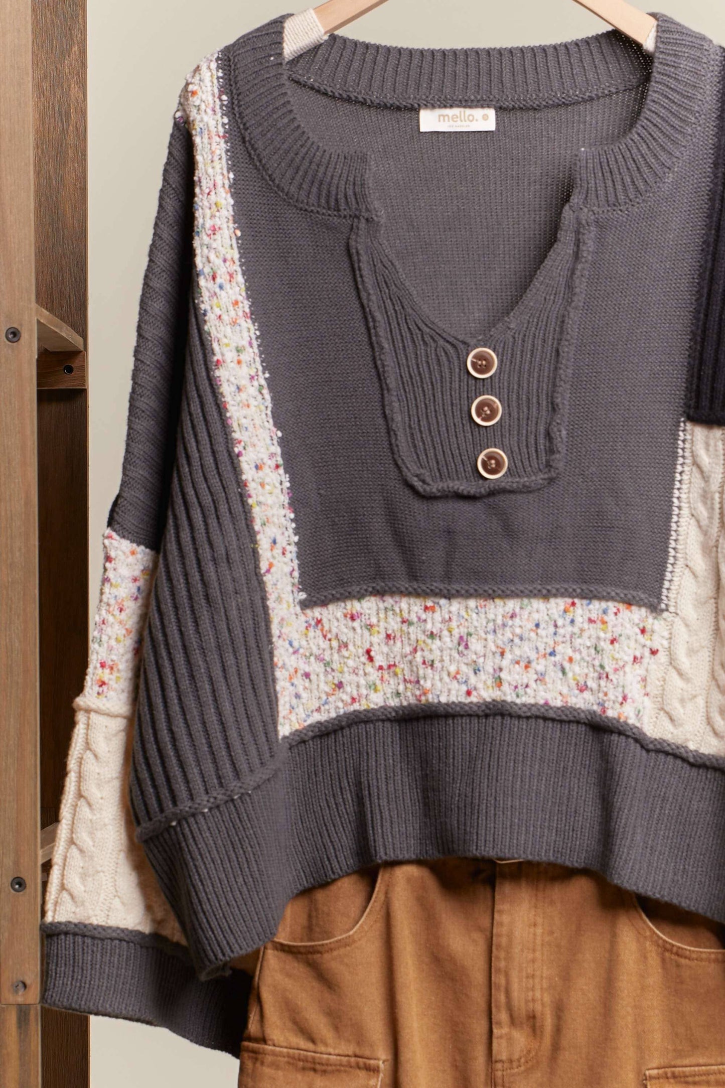 Multi Fabric Color Block Lace Sweater