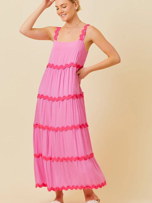 Ric Rac Trim Maxi Dress - Pink