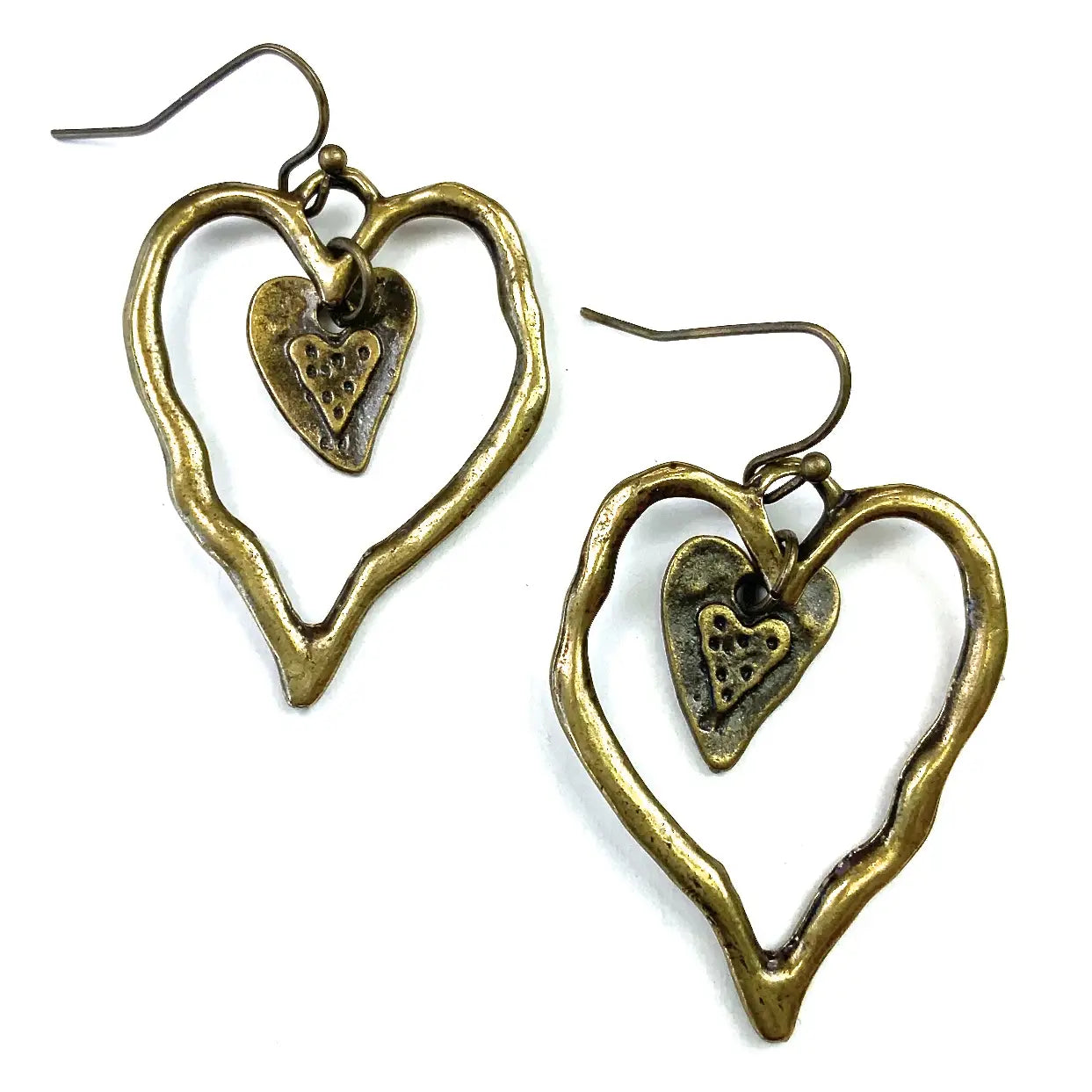 Funky Hearts Brass Ox Earrings
