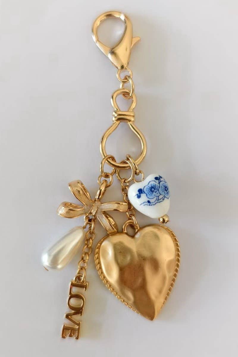 Porcelain Bow Heart Love Bag Charm