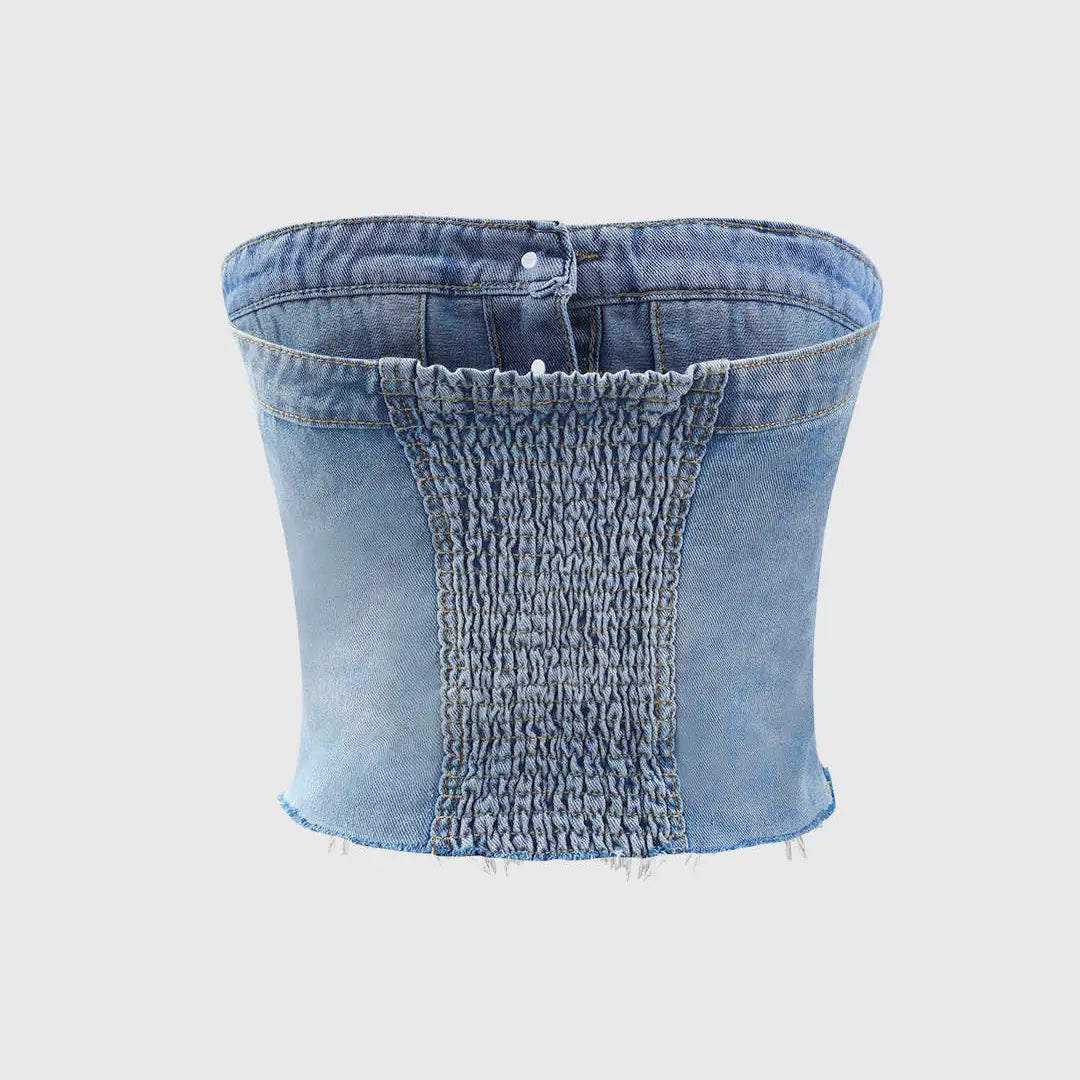 Wrapped Denim Corset Top - Light Blue