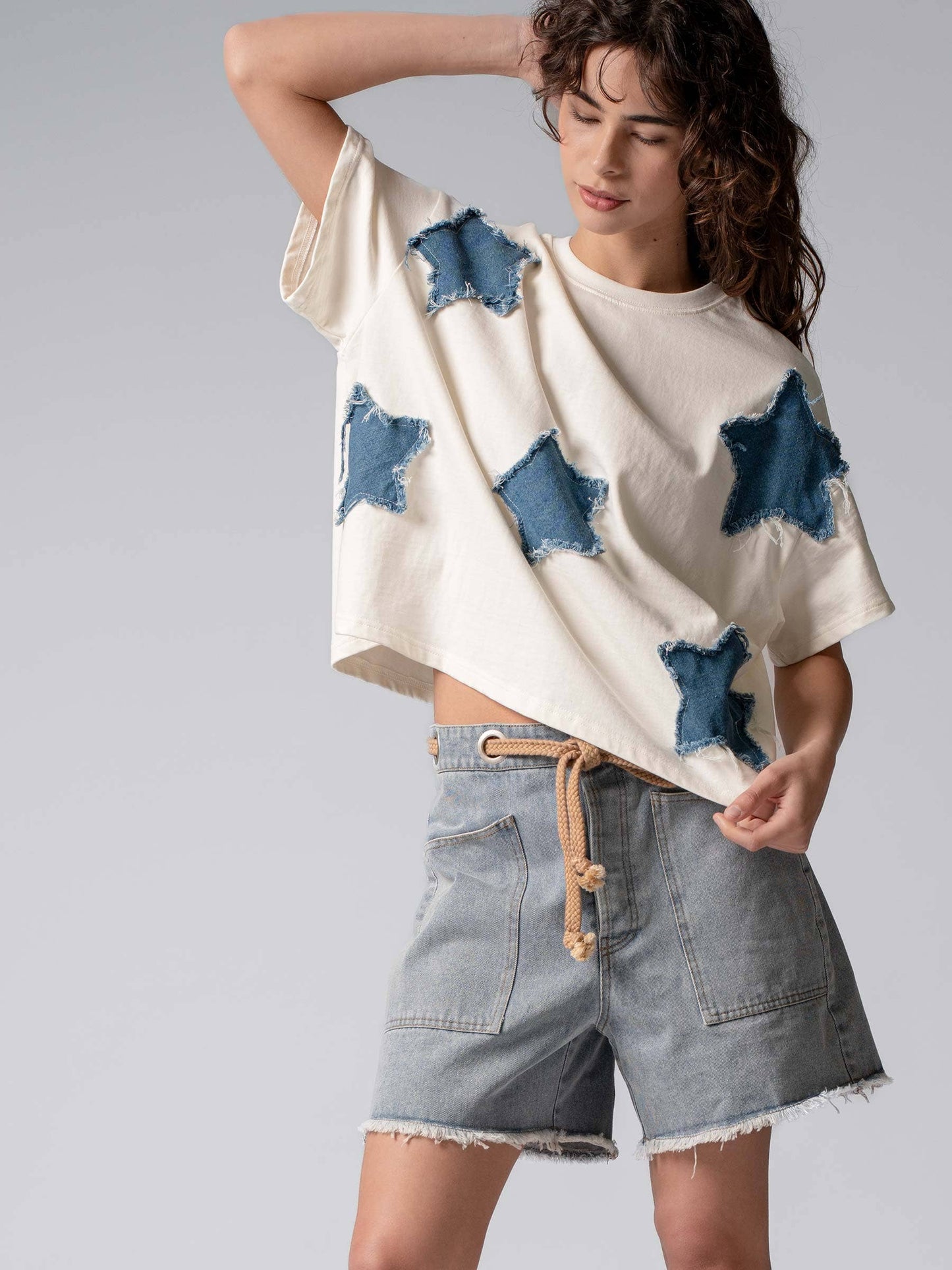 Distressed Denim Star Appliqué Tee