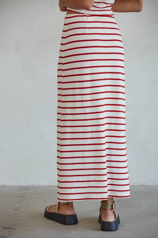 Knit Cotton Rayon Striped Pencil Skirt