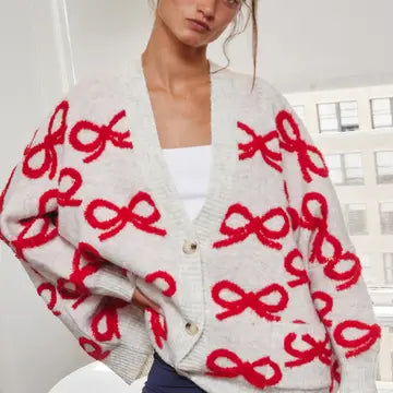 Oversized Ribbon Pullover Sweater Cardigan