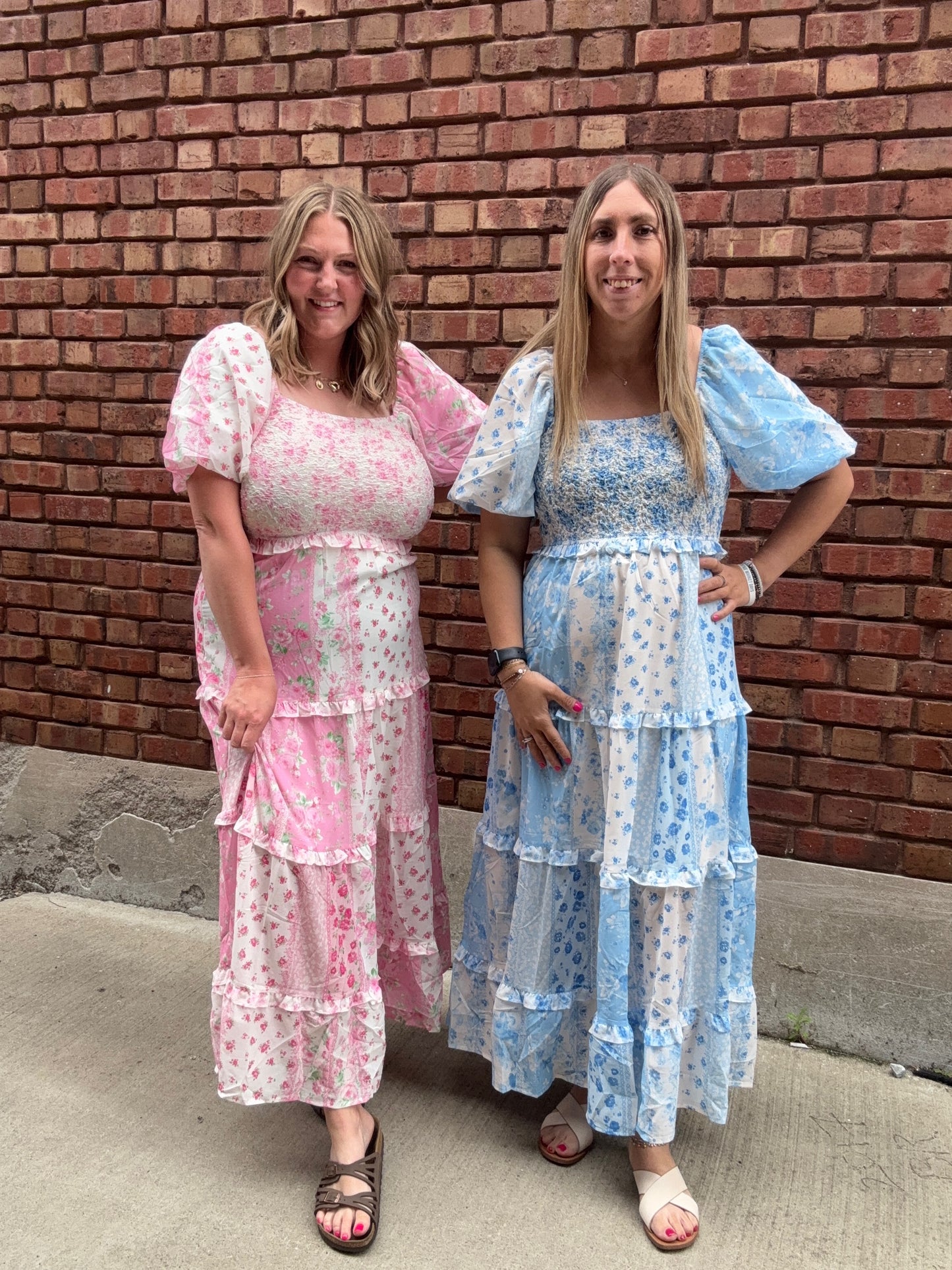 Floral Patchwork Printed Maxi Dress - Blue