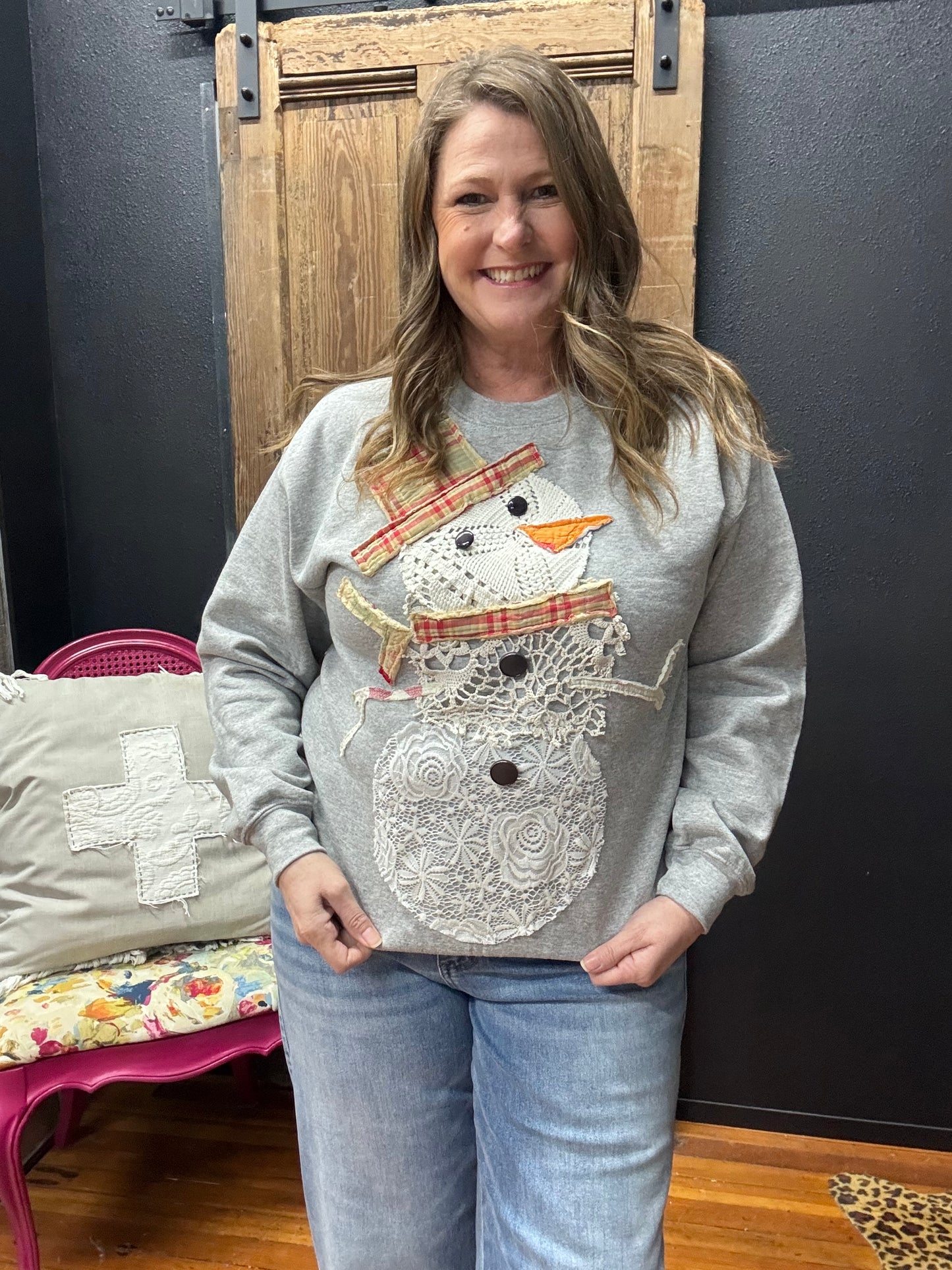 Quilt Work Snowman Sweatshirt