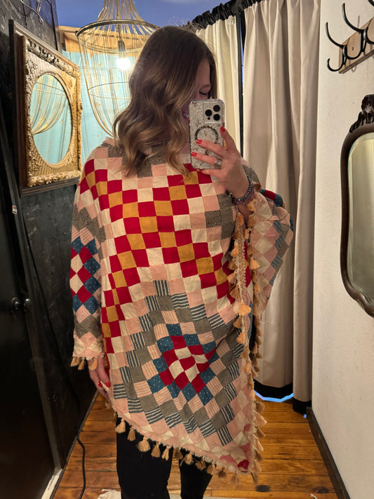 Quilt Patchwork Pullover Pancho