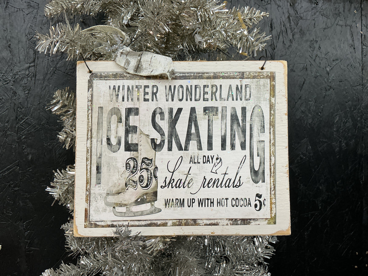 Ice Skating Wood Sign
