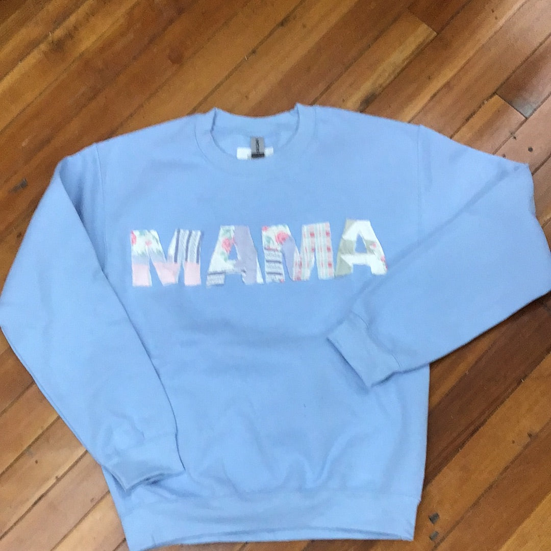 Vintage Quilt MAMA Sweatshirt - Blue