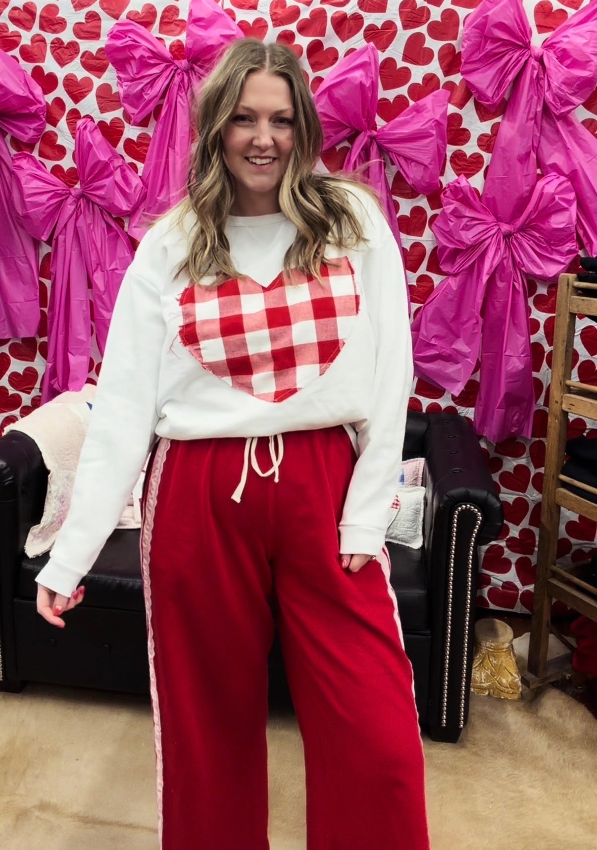 Red Gingham Quilt Heart Sweatshirt