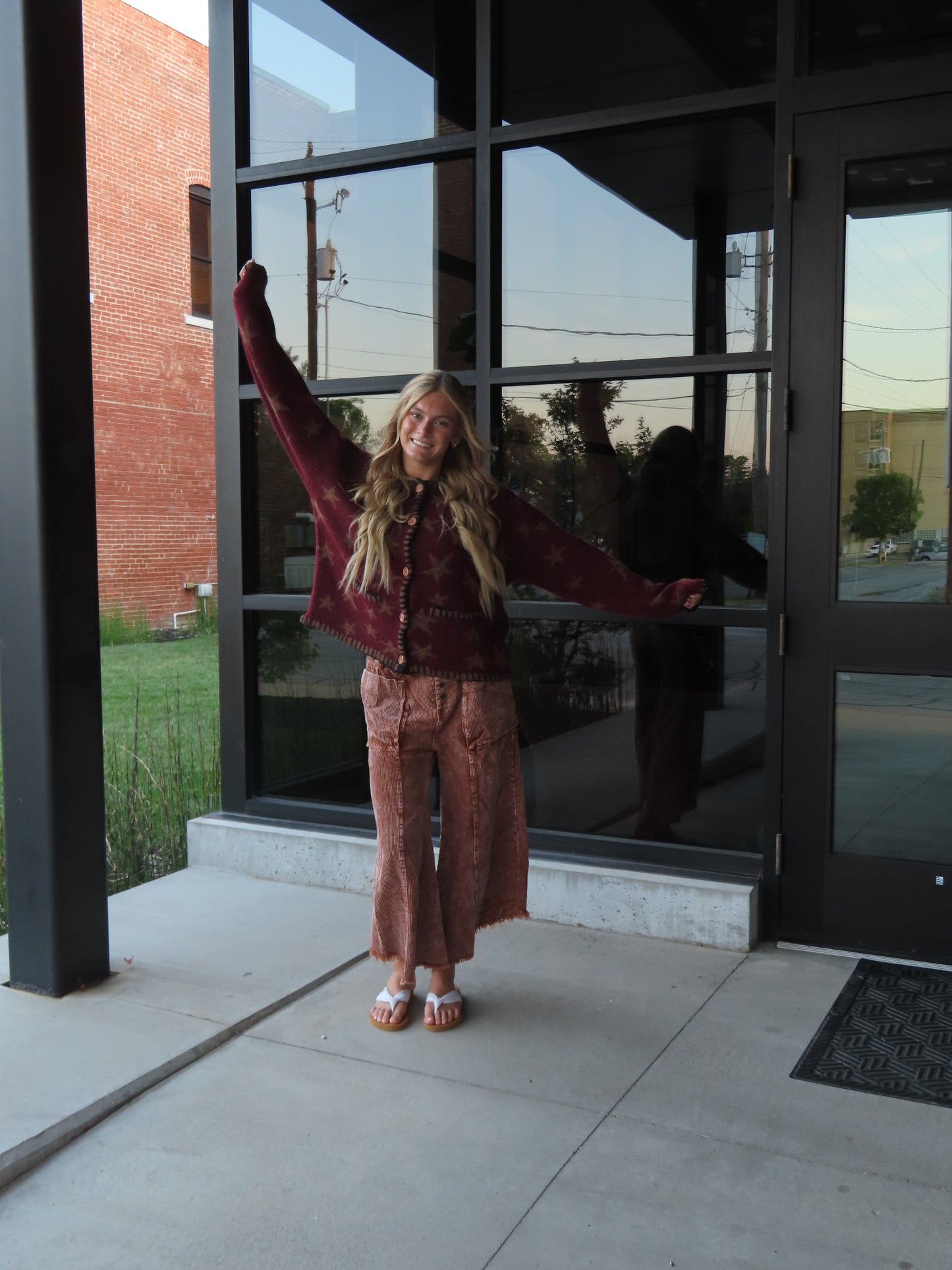 Button Up Star Sweater - Maroon