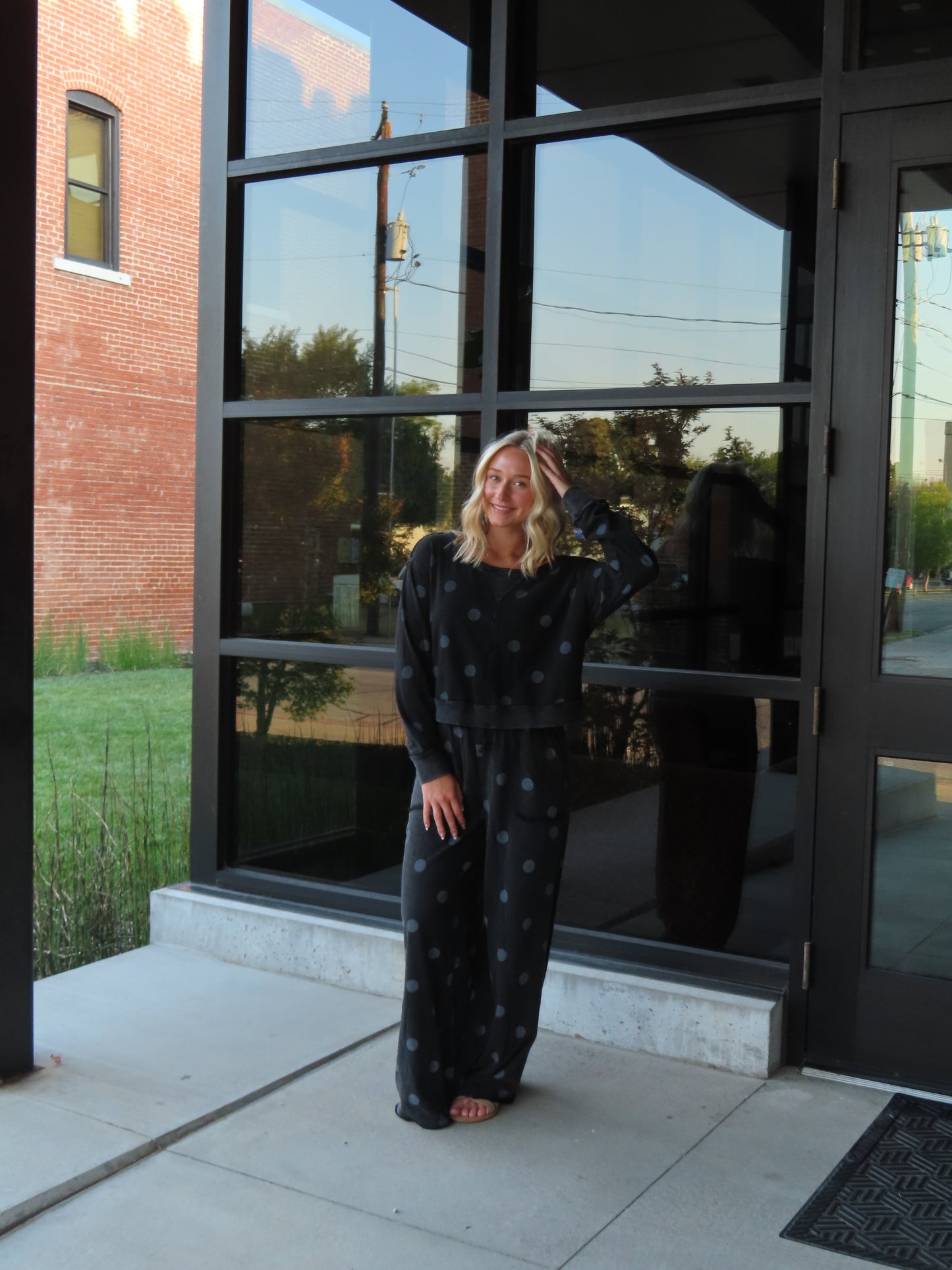 Boho Vintage Black Polka Dot Knit Loose Pants