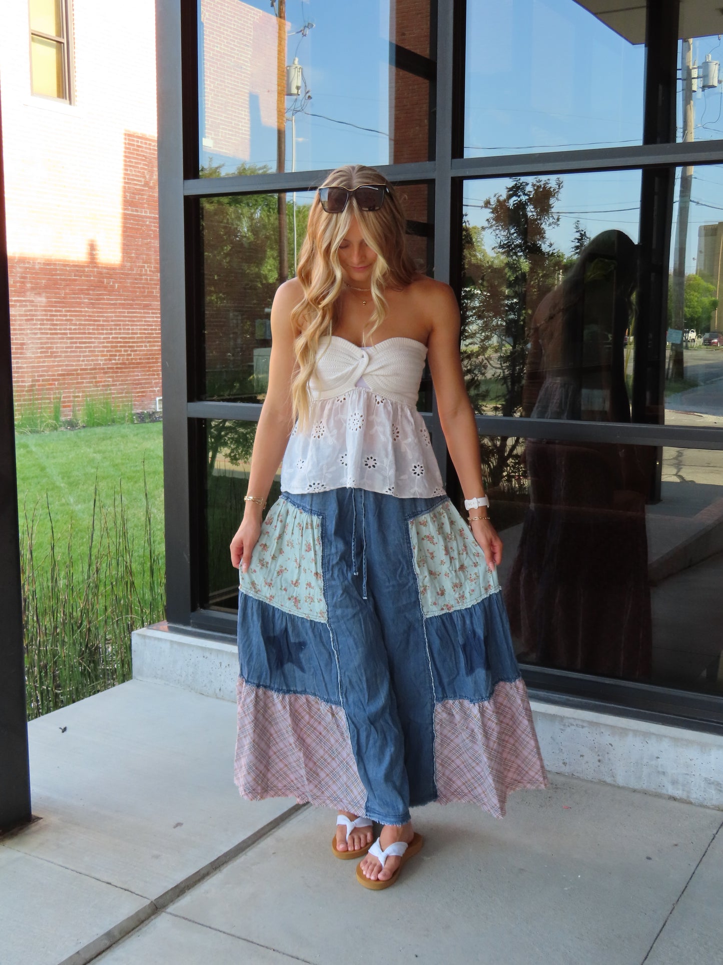 Side Tiered Patchwork Wide Flare Pants