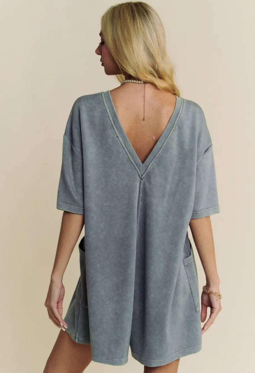 Solid Mineral Washed Romper