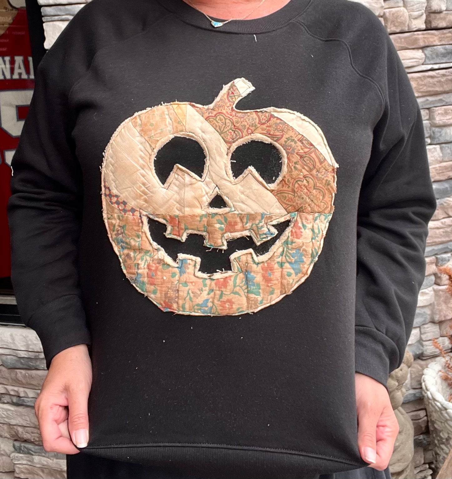 Vintage Stitched Quilt Jack-o-Lantern Crewneck