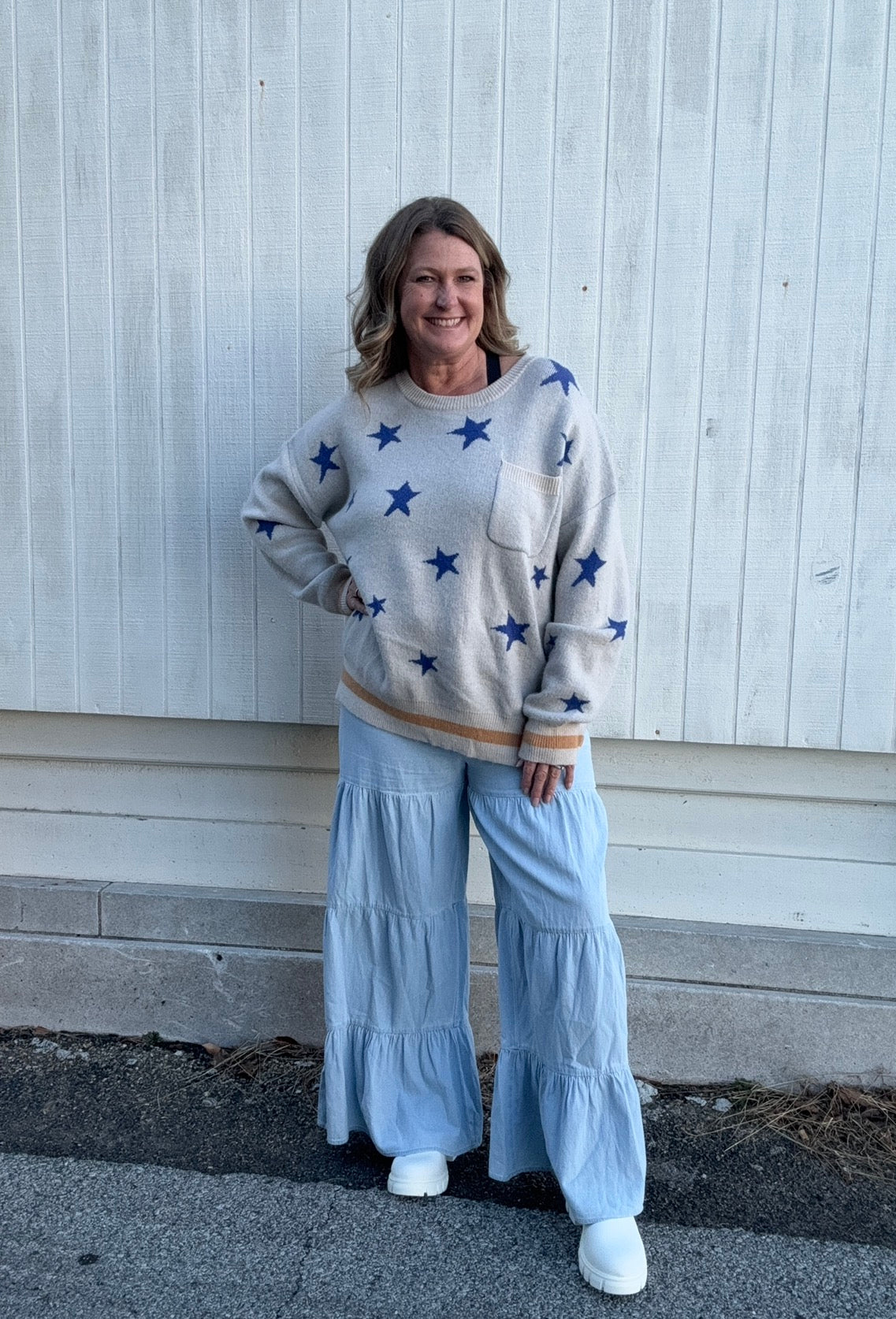 Blue Star Knit Sweater with Pocket