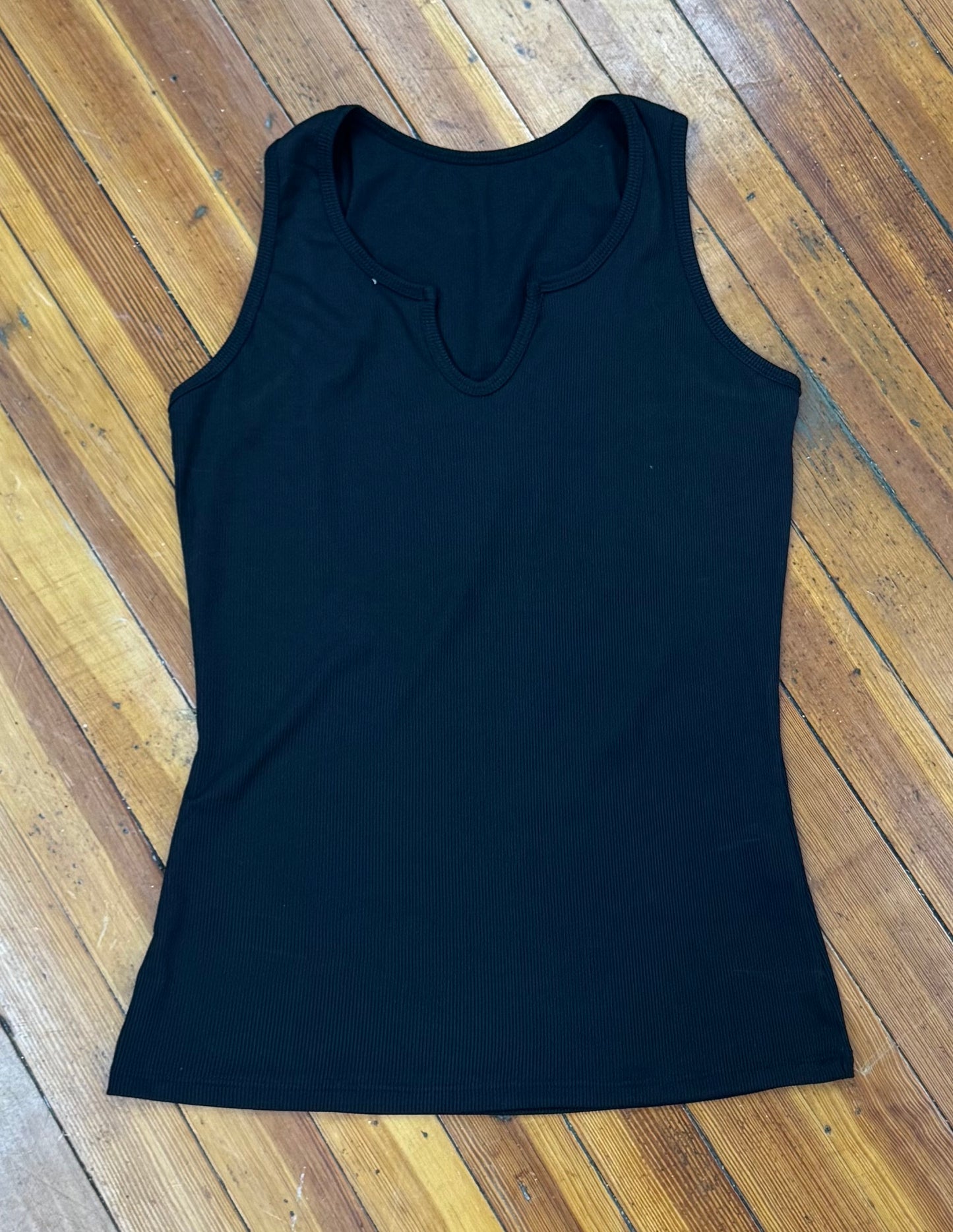Sleeveless Basic Ribbed Tank Top - Black