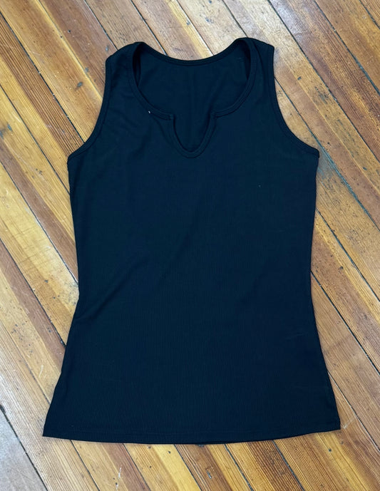 Sleeveless Basic Ribbed Tank Top - Black