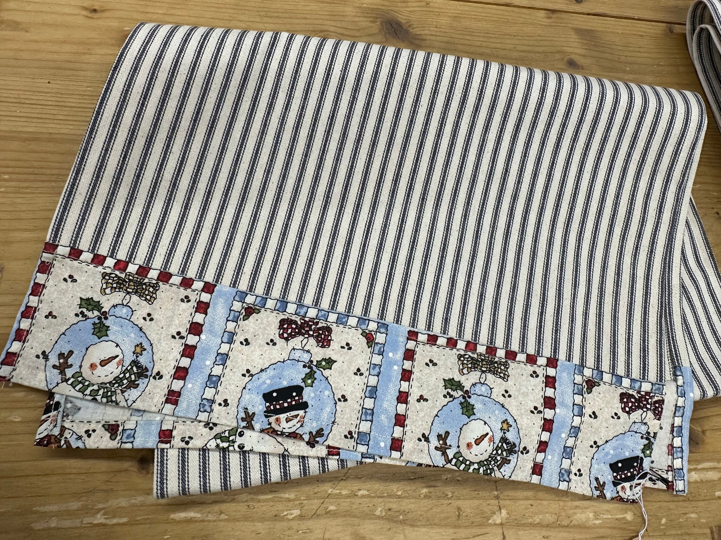 Stripped snowman table runner