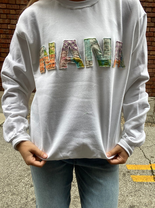 Quilted NANA Patchwork Sweatshirt - White