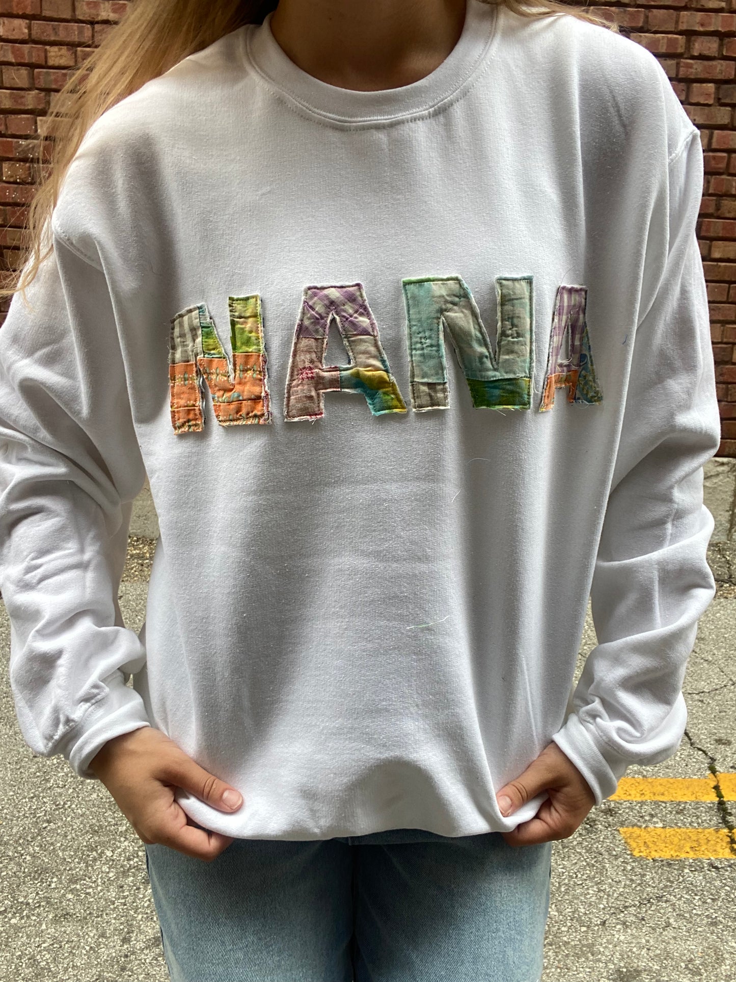 Quilted NANA Patchwork Sweatshirt - White