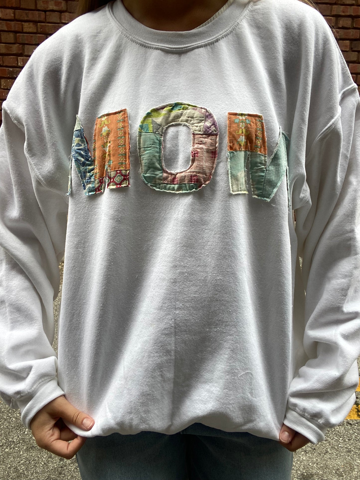 Mom Quilt Patchwork White Sweatshirt