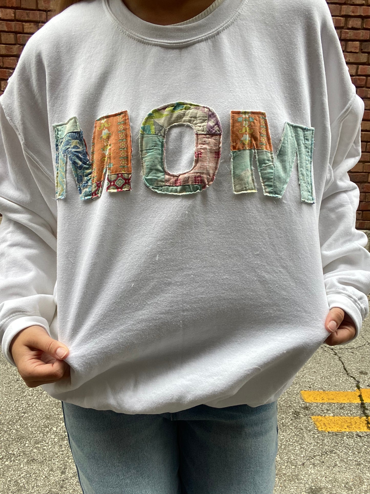 Mom Quilt Patchwork White Sweatshirt