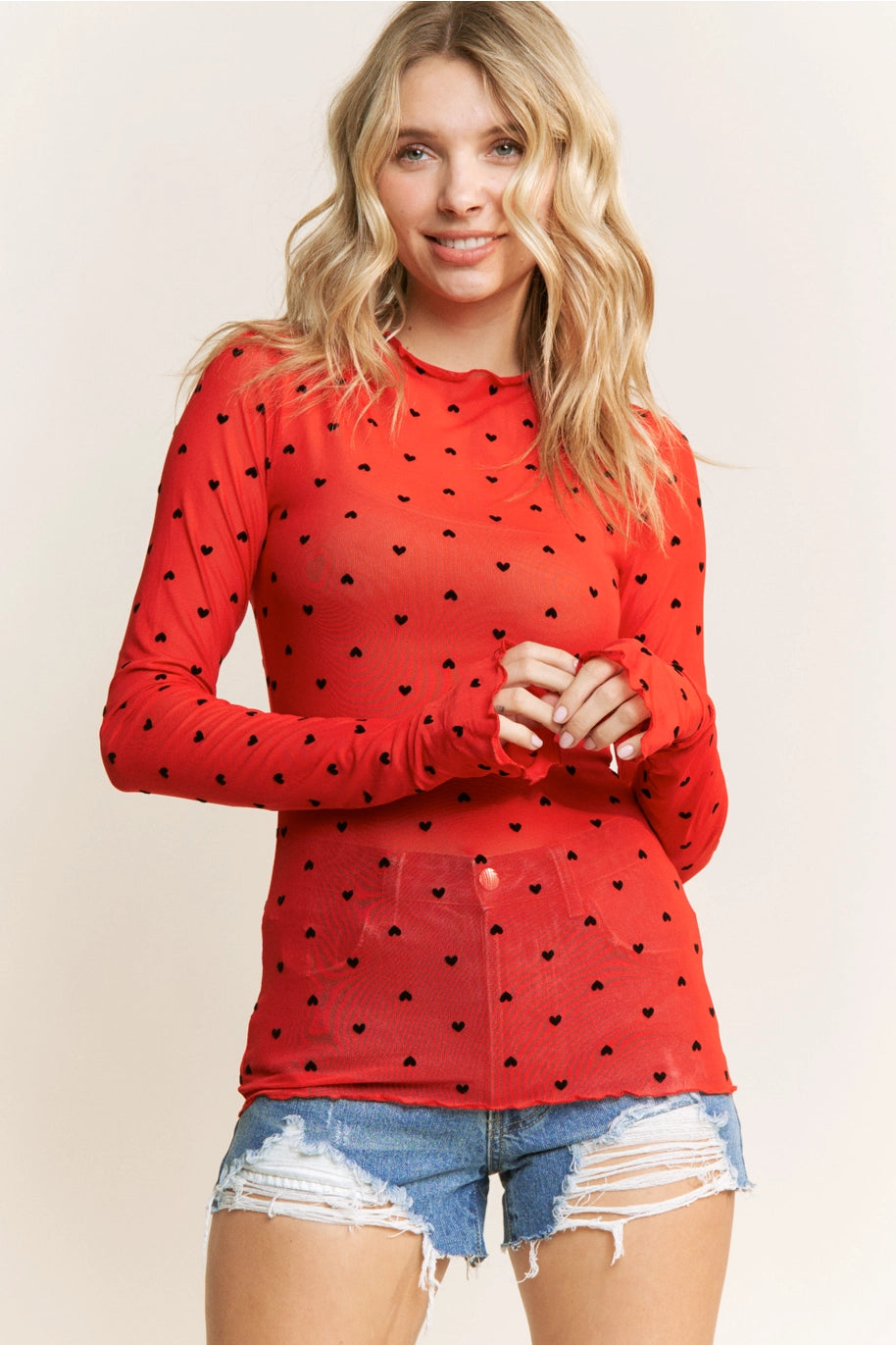 Mesh Heart Long Sleeve