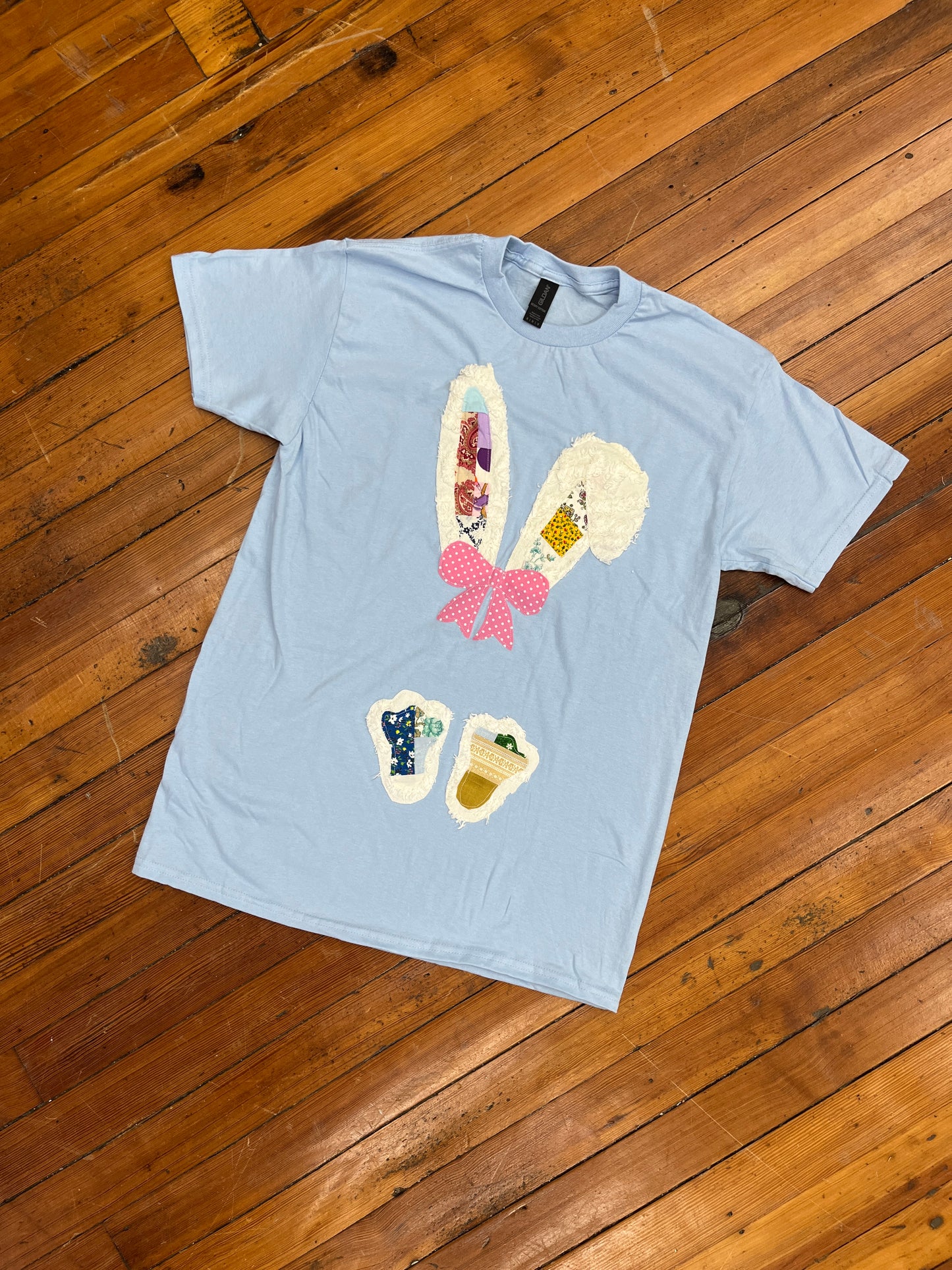 Quilted Bunny Bow Tee- Light Blue